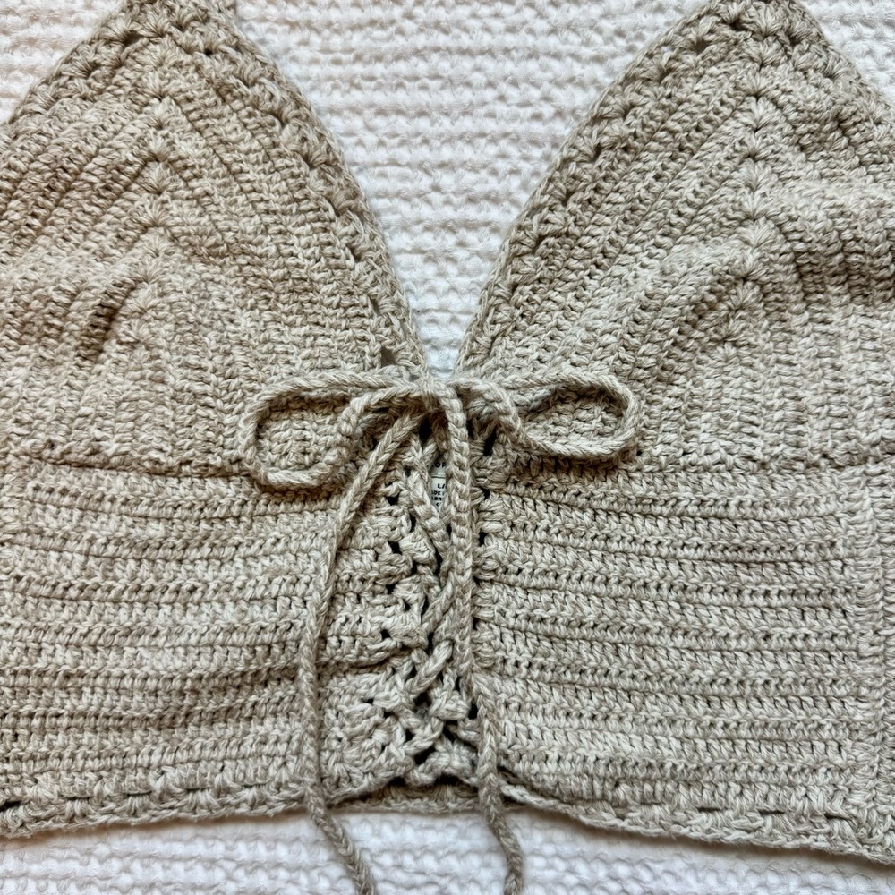 100% Cotton American Eagle Knit Beige Bralette Festival Top - Picture 3 of 7